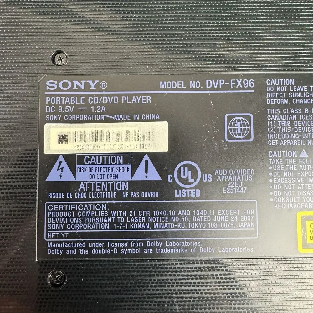 Sony DVP-FX96 Portable DVD Player 9” For Parts Or Repair Volume Doesn’t Work